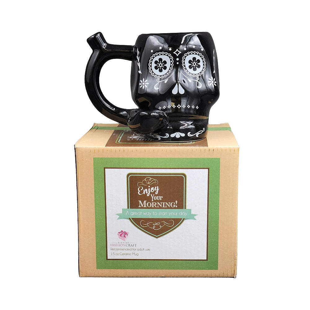 Roast & Toast Ceramic Coffee Mug & Pipe w/ Gift Box - Black Sugar Skull [CM-C-FC-51]