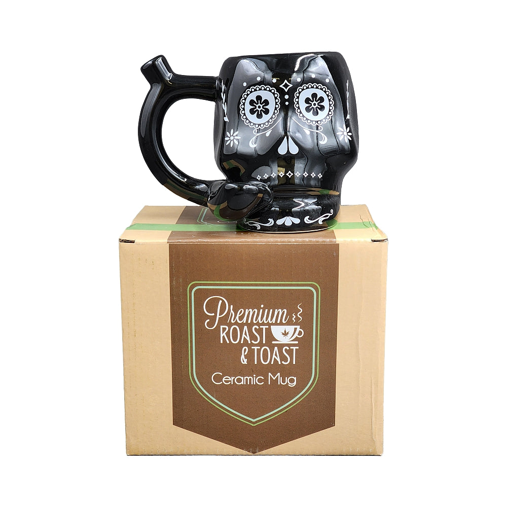 Roast & Toast Ceramic Coffee Mug & Pipe w/ Gift Box - Black Sugar Skull [CM-C-FC-51]