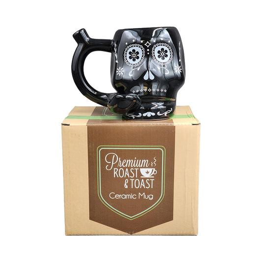 Roast & Toast Ceramic Coffee Mug & Pipe w/ Gift Box - Black Sugar Skull [CM-C-FC-51]