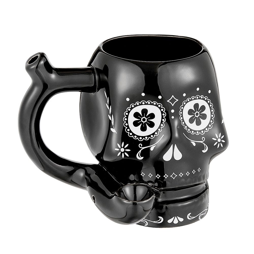 Roast & Toast Ceramic Coffee Mug & Pipe w/ Gift Box - Black Sugar Skull [CM-C-FC-51]