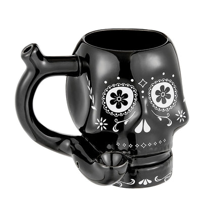 Roast & Toast Ceramic Coffee Mug & Pipe w/ Gift Box - Black Sugar Skull [CM-C-FC-51]