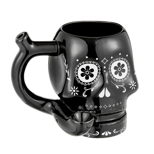 Roast & Toast Ceramic Coffee Mug & Pipe w/ Gift Box - Black Sugar Skull [CM-C-FC-51]