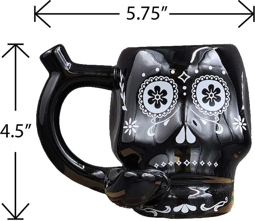 Roast & Toast Ceramic Coffee Mug & Pipe w/ Gift Box - Black Sugar Skull [CM-C-FC-51]