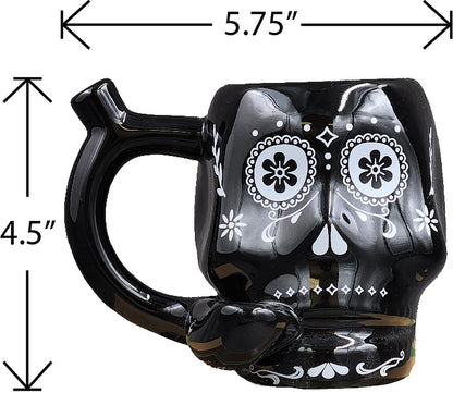 Roast & Toast Ceramic Coffee Mug & Pipe w/ Gift Box - Black Sugar Skull [CM-C-FC-51]