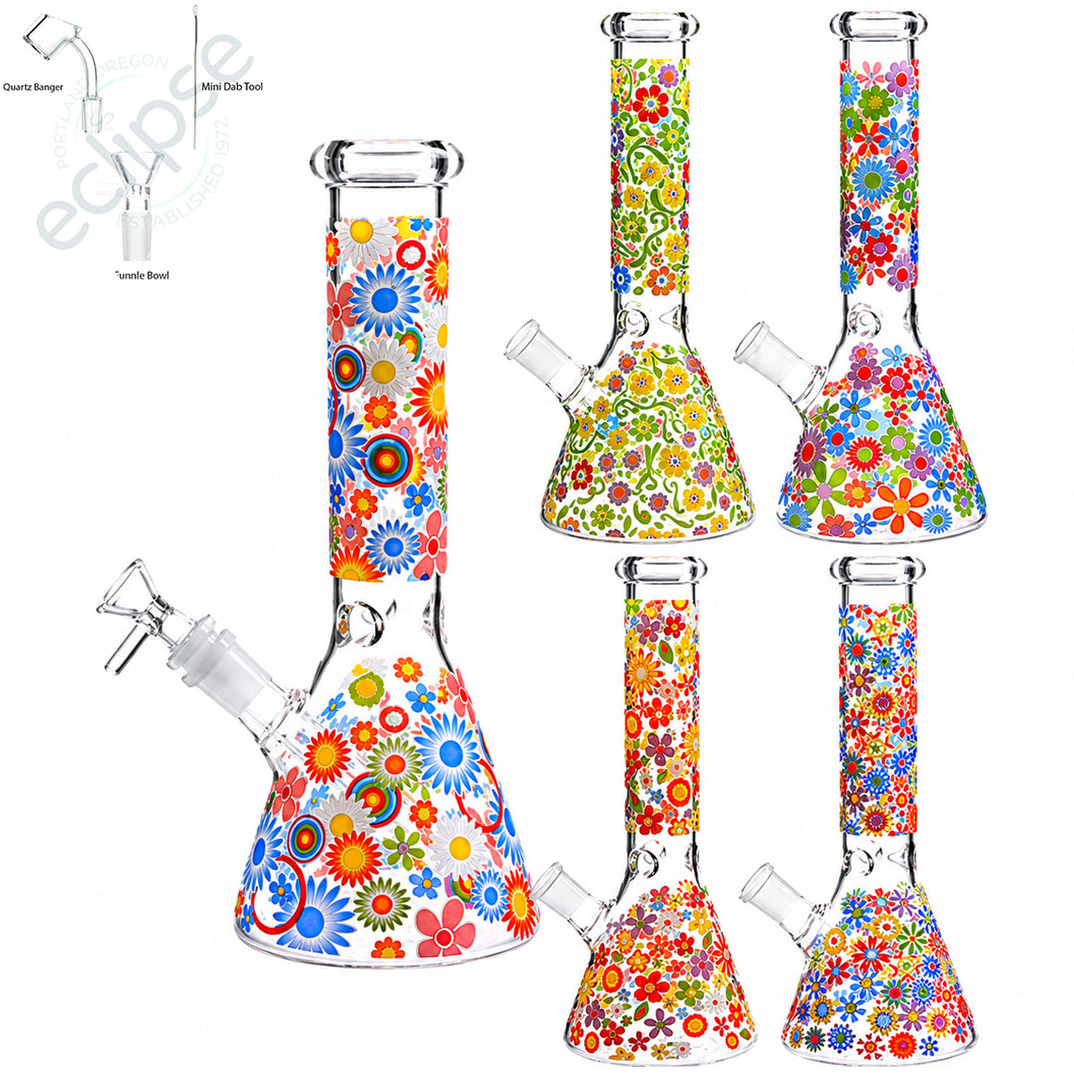 10" Beaker w/ Flower Design - Assorted Colors [WP-G-298]