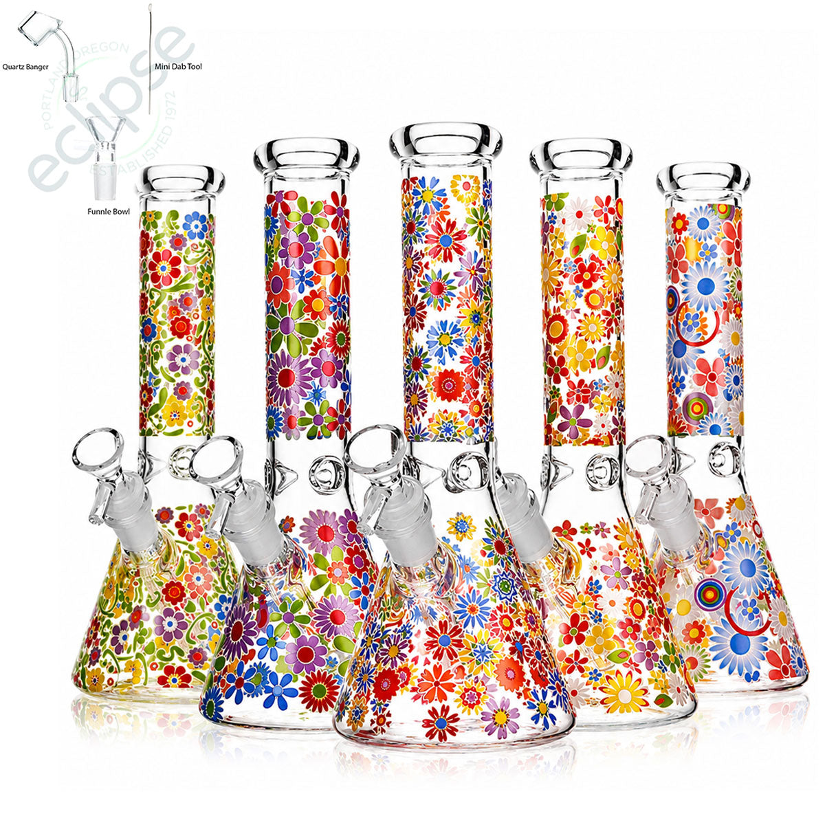 10" Beaker w/ Flower Design - Assorted Colors [WP-G-298]