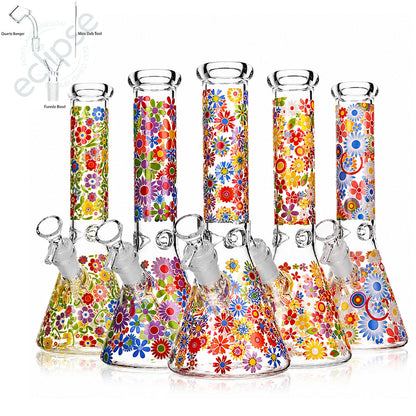 10" Beaker w/ Flower Design - Assorted Colors [WP-G-298]