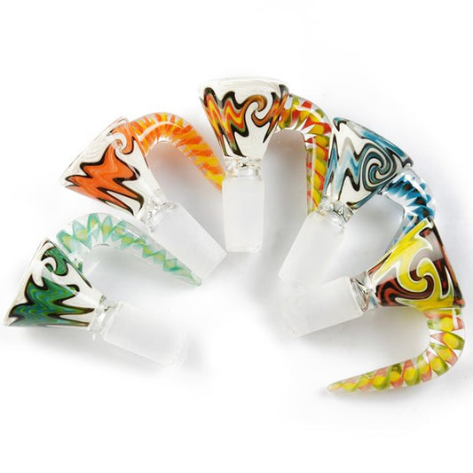 14mm Glass Funnel Bowl w/ Wig Wag Patterns & Horn Handle - Now over a Dzn Styles! [GB-10]