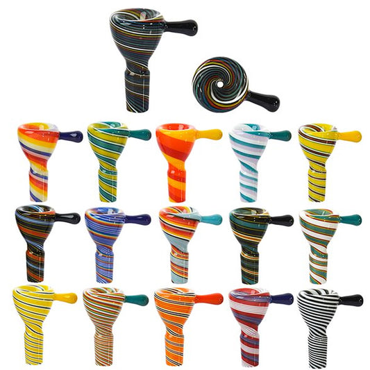 14mm Glass Funnel Bowl w/ Hand-Spun Designs & Handle - Now Over 2 Dzn Styles! [GB-15]