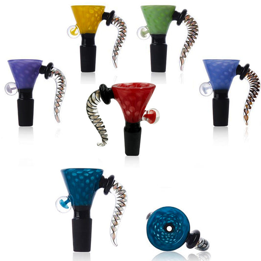 14mm Glass Funnel Bowl w/ Handle & Mushroom Button - Assorted Colors [GB-26]