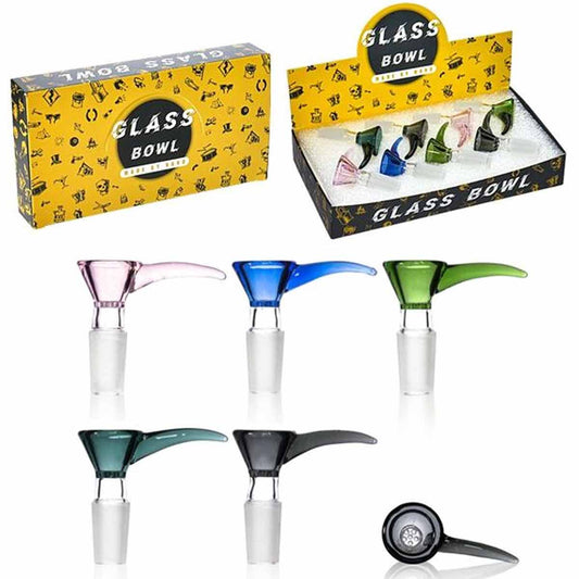 14mm Glass Funnel Bowl w/ XL Handle & Built-In Screen - Assorted Colors [GB-7E]