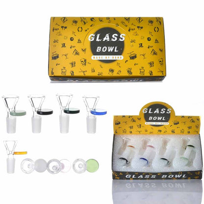 14mm Glass Funnel Bowl w/ Puck Handle - Assorted Colors [GB-7F]