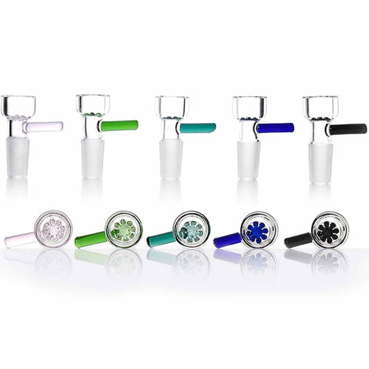 14mm Glass Bowl w/ Colored Handle & Built-In Flower Screen - Assorted Colors [GB-59]