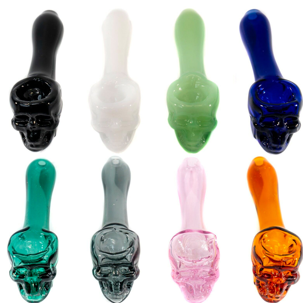 4" Glass Hand Pipe w/ Skull Design - Now in 11 Colors! [HP-G-111]