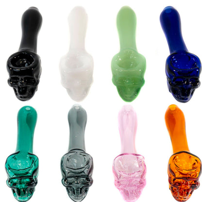 4" Glass Hand Pipe w/ Skull Design - Now in 11 Colors! [HP-G-111]