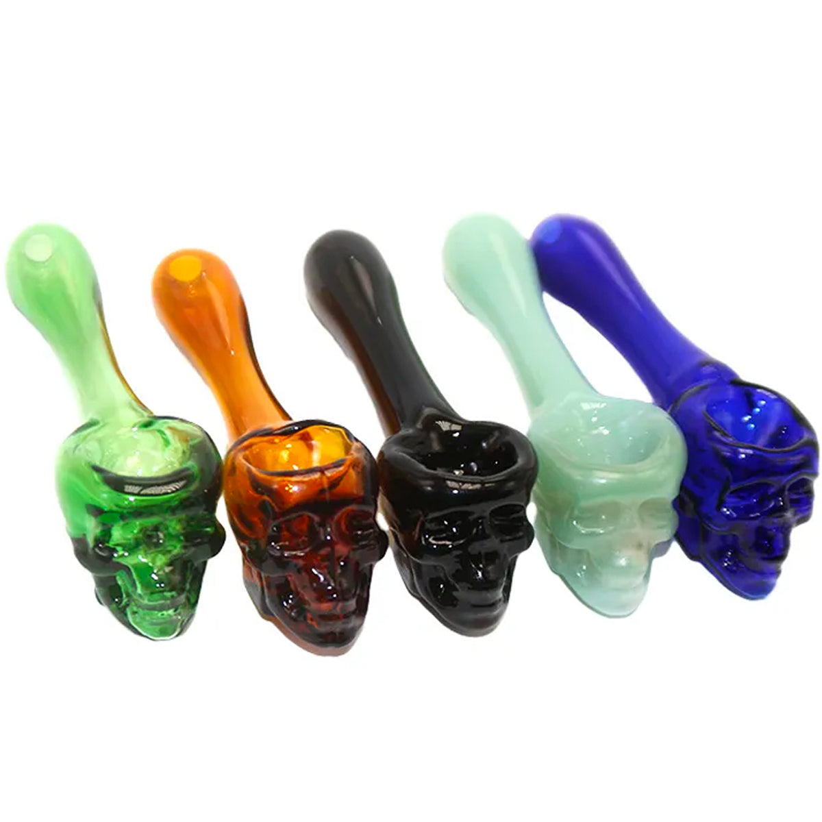 4" Glass Hand Pipe w/ Skull Design - Now in 11 Colors! [HP-G-111]