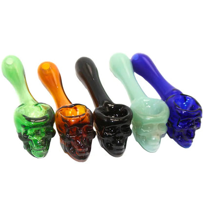 4" Glass Hand Pipe w/ Skull Design - Now in 11 Colors! [HP-G-111]