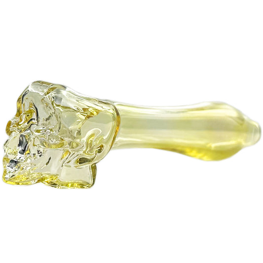 4.5" - 4.75” Fumed Glass Hand Pipe w/ Skull & Built-In Screen - Gold [HP-G-112B]