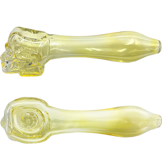 4.5" - 4.75” Fumed Glass Hand Pipe w/ Skull & Built-In Screen - Gold [HP-G-112B]