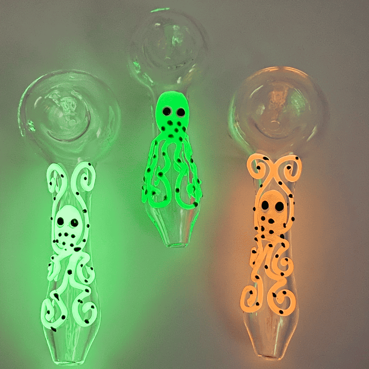 5" Glass Glow-in-the-Dark Octopus Hand Pipe - Assorted Colors [HP-G-125]