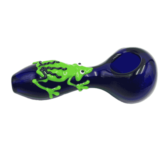 4" Glass Glow-in-the-Dark Frog Hand Pipe [HP-G-133]