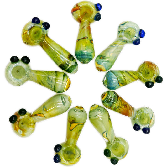 5" Thick Fumed Glass Hand Pipe w/ Colored Accents [HP-G-157]
