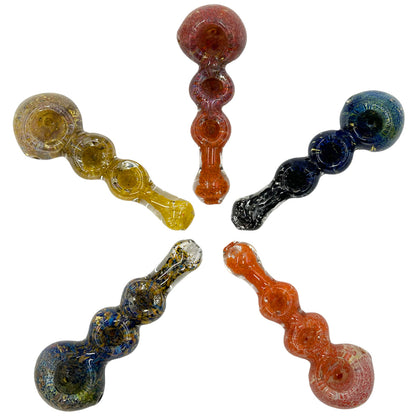 5.5"-6" Glass Frit Hand Pipe w/ Triple Bowl - Assorted Colors  [HP-G-207]