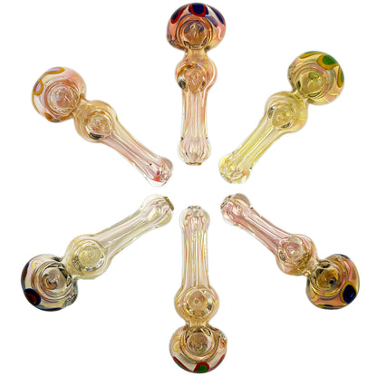 5.5” Glass Fumed Hand Pipe w/ Double Bowl & Flower Design - Assorted Colors  [HP-G-208]