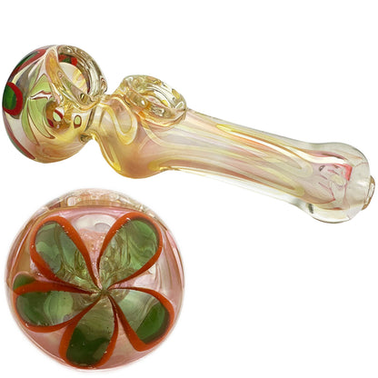 5.5” Glass Fumed Hand Pipe w/ Double Bowl & Flower Design - Assorted Colors  [HP-G-208]