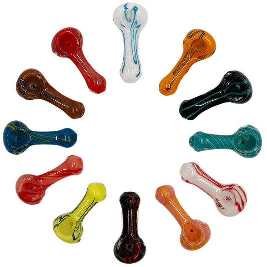 2.5" - 2.75” Glass Frit & Swirl  Hand Pipe - Assorted Colors [HP-G-210]