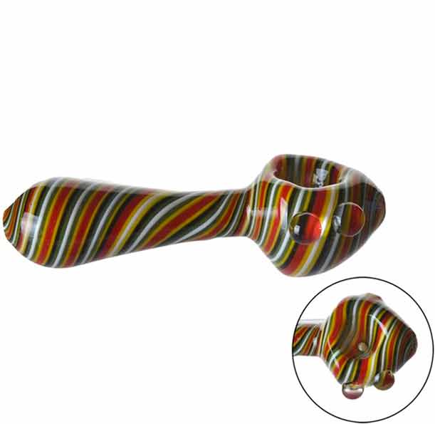 4” Glass Hand Pipe w/ Intricate Hand-Spun Designs - Assorted Colors [HP-G-237]