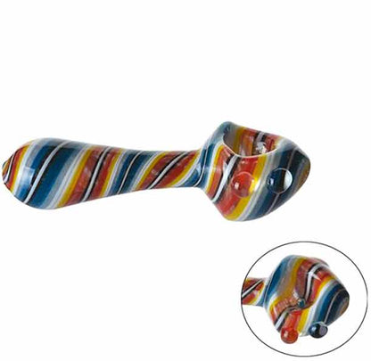 4” Glass Hand Pipe w/ Intricate Hand-Spun Designs - Assorted Colors [HP-G-237]