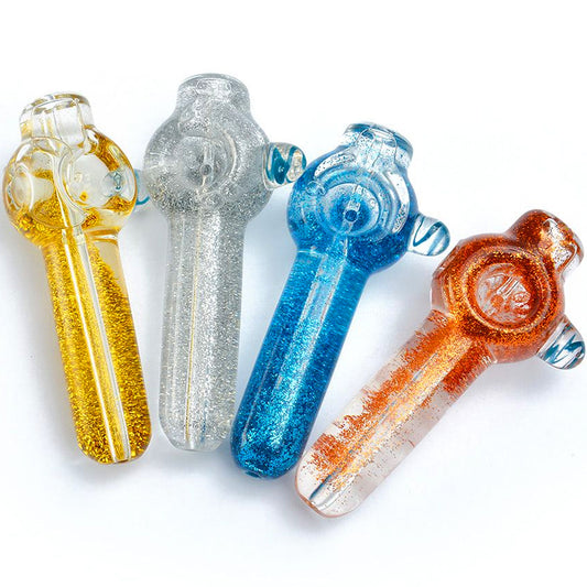 4" Glass Freezable Glitter-Infused Hand Pipe - Assorted Colors [HP-G-85]