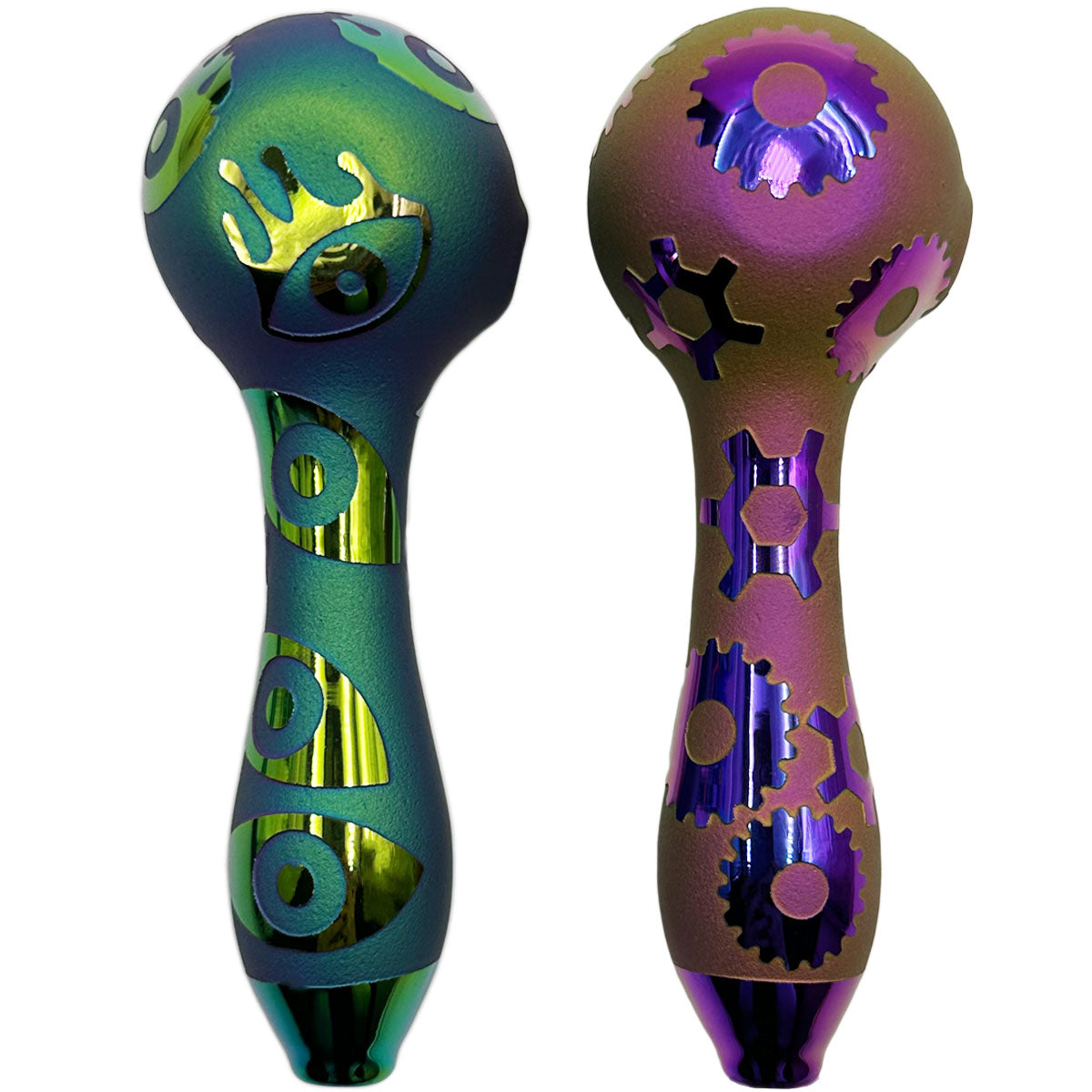 4.8" Electroplated Glass Hand Pipe w/ Sandblasted Designs - New Designs! [HP-G-218]