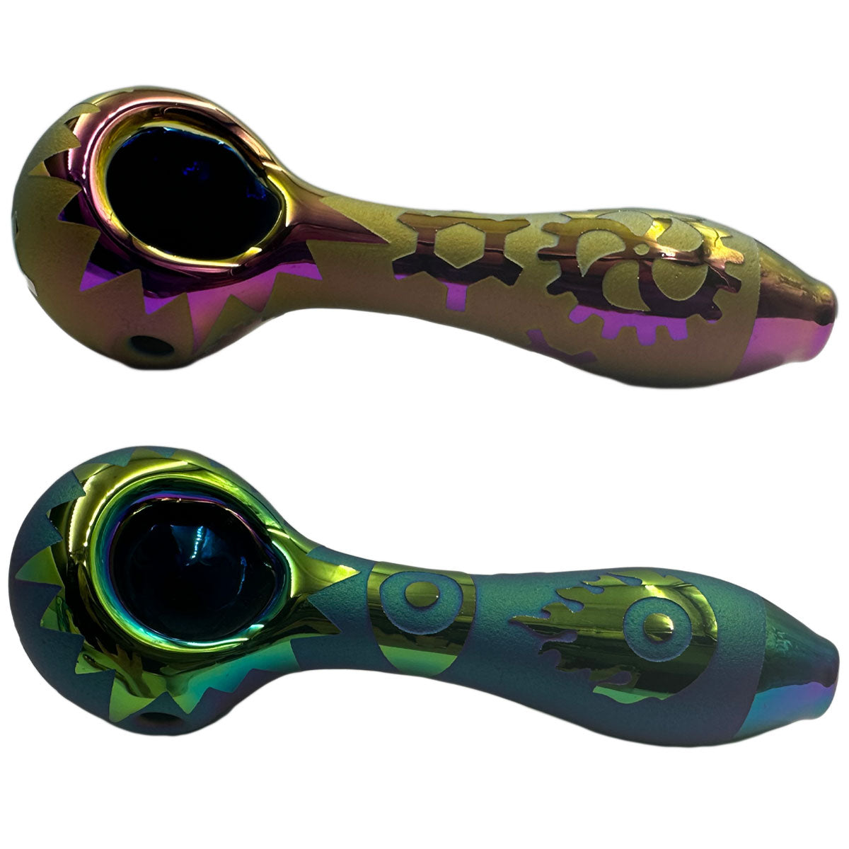 4.8" Electroplated Glass Hand Pipe w/ Sandblasted Designs - New Designs! [HP-G-218]