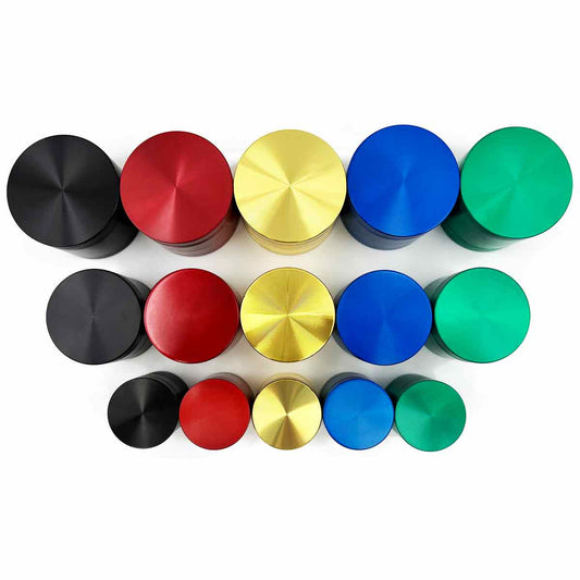 4-Piece Zinc Alloy Grinders - 40mm, 55mm & 63mm - Assorted Colors (Sm GR-12, Med GR-13 & Lg GR-14)