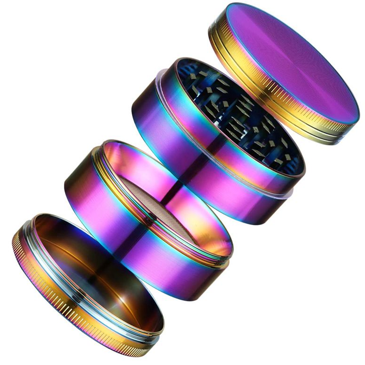 4-Piece Zinc Alloy Grinders - 40mm, 55mm & 63mm - Assorted Colors (Sm GR-12, Med GR-13 & Lg GR-14)