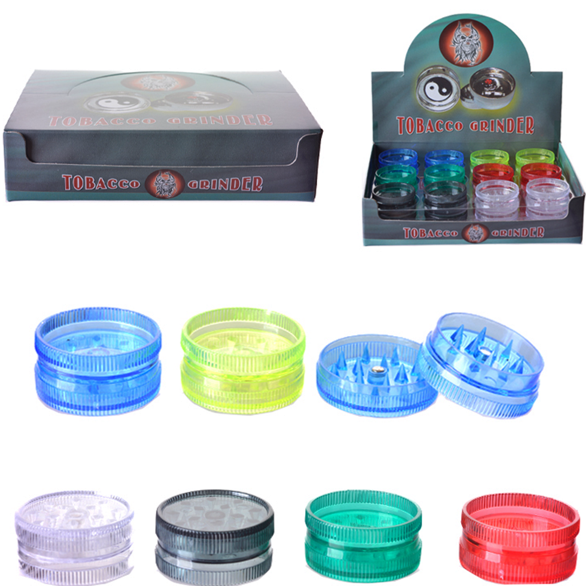 2-Piece Acrylic Magnetic Grinders - 30mm - Assorted Colors [GR-19]