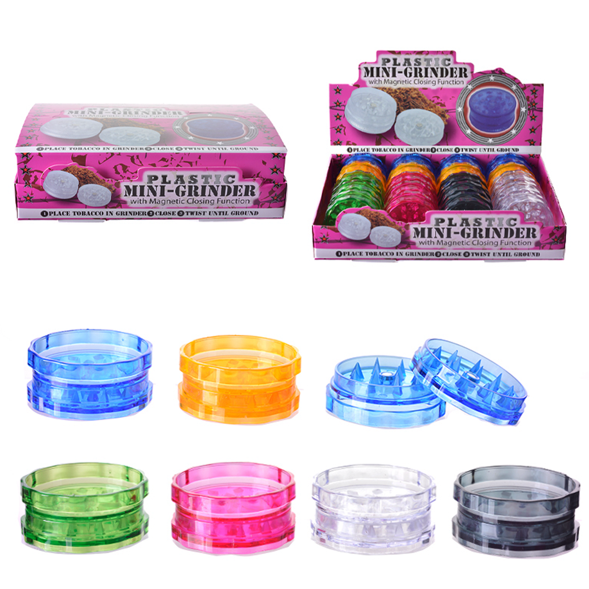 2-Piece Acrylic Magnetic Grinder - 46mm - Assorted Colors [GR-20]
