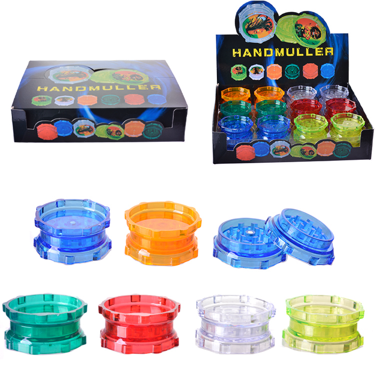 2-Piece Acrylic Magnetic Grinder - 50mm - Assorted Colors [GR-21]