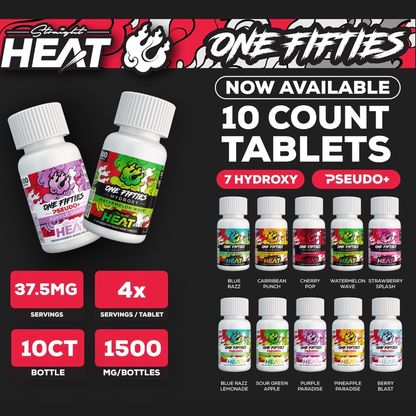 Straight HEAT 7-OH - 4Ct & NEW 10Ct 150mg Tabs - 5 Flavors [K-H150-4C]