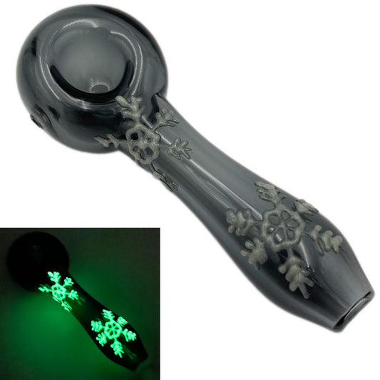4.5” Glass Glow-in-the-Dark Snowflake Hand Pipe [HP-G-145]