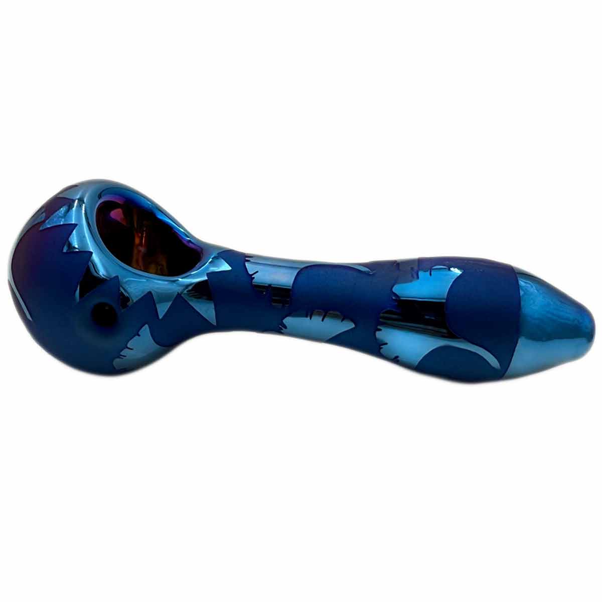 4.8" Electroplated Glass Hand Pipe w/ Sandblasted Designs - New Designs! [HP-G-218]