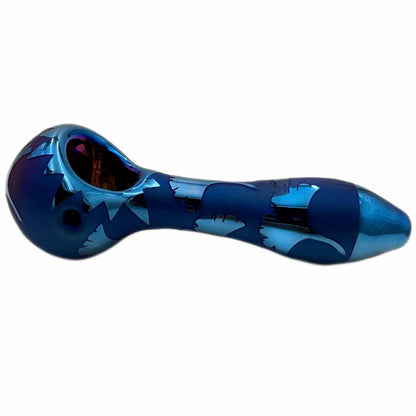 4.8" Electroplated Glass Hand Pipe w/ Sandblasted Designs - New Designs! [HP-G-218]