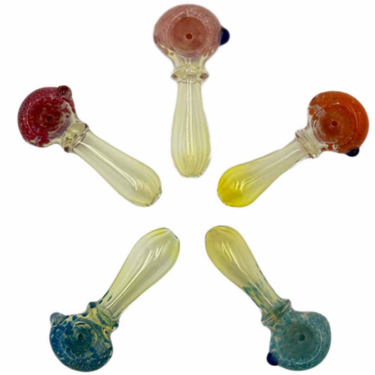 3.25” - 3.5” Glass Frit Hand Pipe w/ Maria Ring - Assorted Colors [HP-G-235]