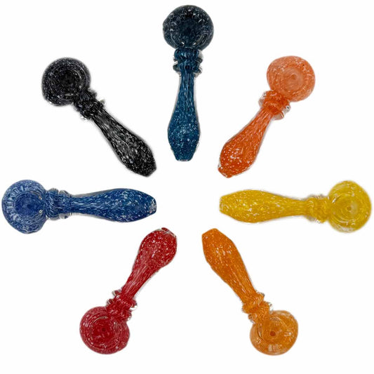 3..5” - 3.75" Vibrantly Colored Glass Hand Pipe w/ Dual Maria Rings - Assorted Colors [HP-G-244]