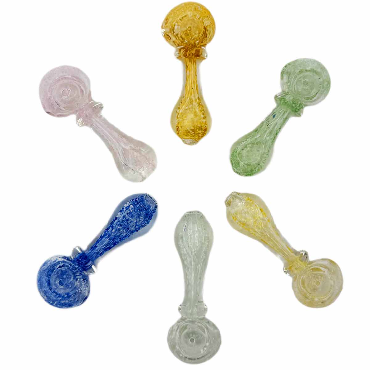 3..5” - 3.75" Glass Hand Pipe w/ Maria Ring & Pinched Mouthpiece - Assorted Colors [HP-G-245]