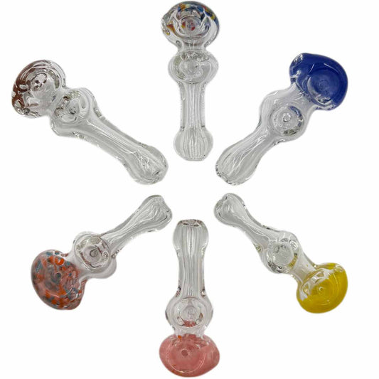 3.75"-4” Glass Frit Double Bowl Hand Pipe - Assorted Colors [HP-G-257]