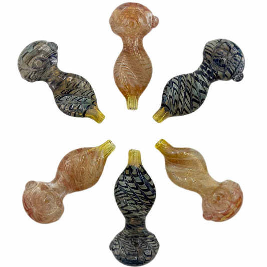 3”-3.25” Glass Twisted Hand Pipe w/ Wrap'N Rake Design - Assorted Colors [HP-G-254]