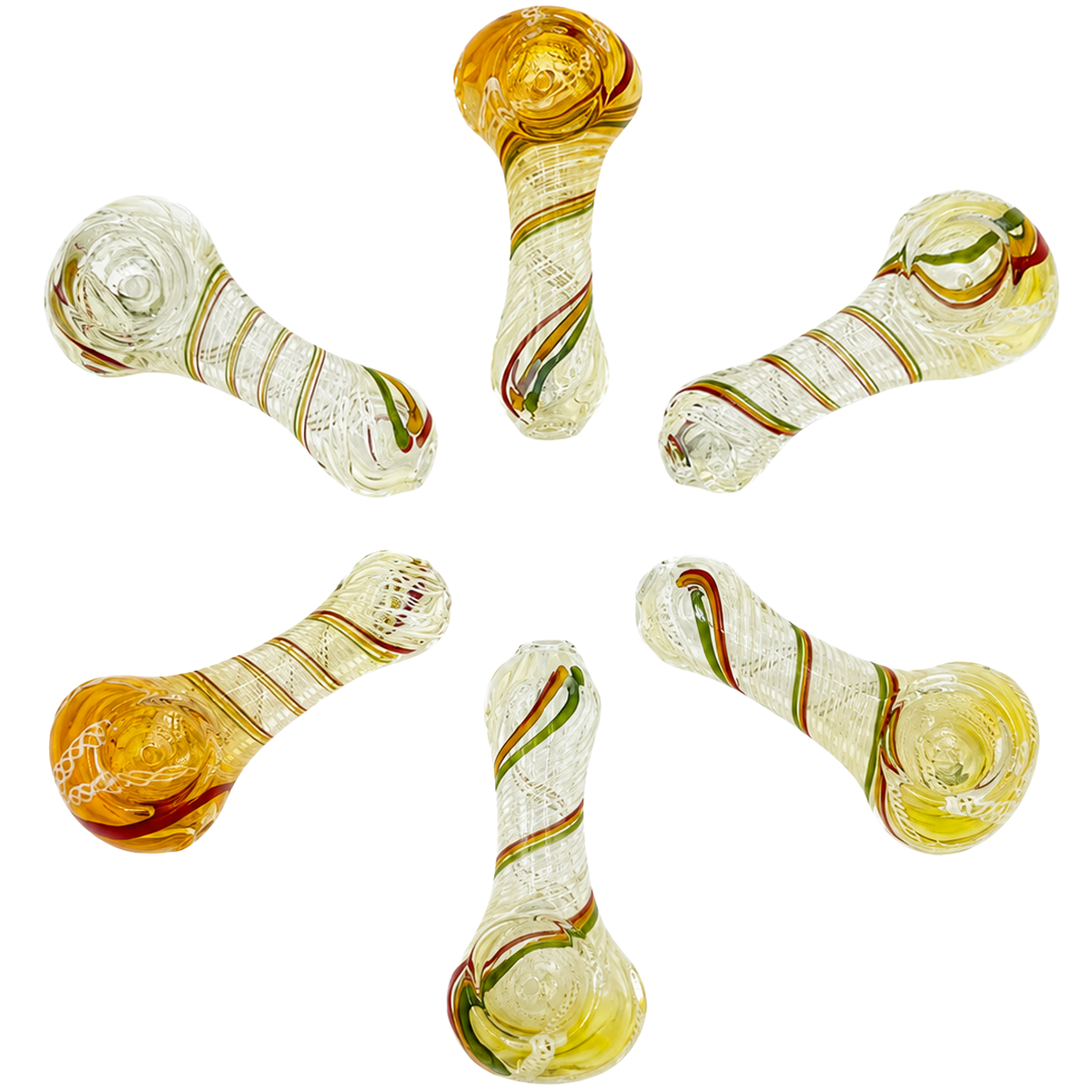 3” - 3.5” Glass Fumed & Spun Ribbon Hand Pipe - Gold Colors [HP-G-259]
